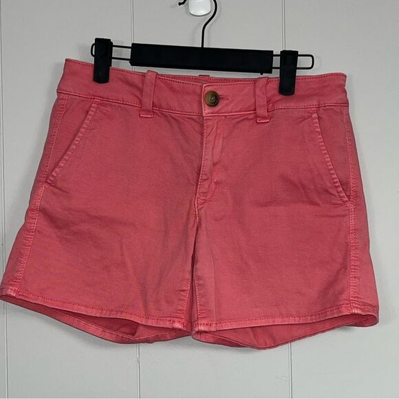 American Eagle Super Stretch Pink Aeo Twill Midi Shorts Size 27 - Picture 2 of 11